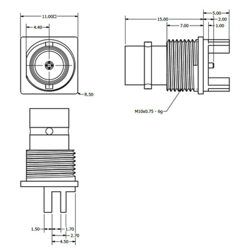3GHz Edge Mount Mini BNC Coaxial Connector from Cambridge Electronics